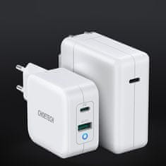 Choetech GaN USB tipa C PD USB-A QC3.0 hitri polnilec 65W 3,25A bela