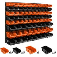 botle Stenska plošča za orodje 115 x 78 cm z 82 kos Škatla viseče Oranžna in Črna Sistem za shranjevanje