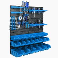 botle Stenska plošča za orodje 77 x 78 cm z 24 kos Škatla viseče Modra škatle s kompletom držal plastika