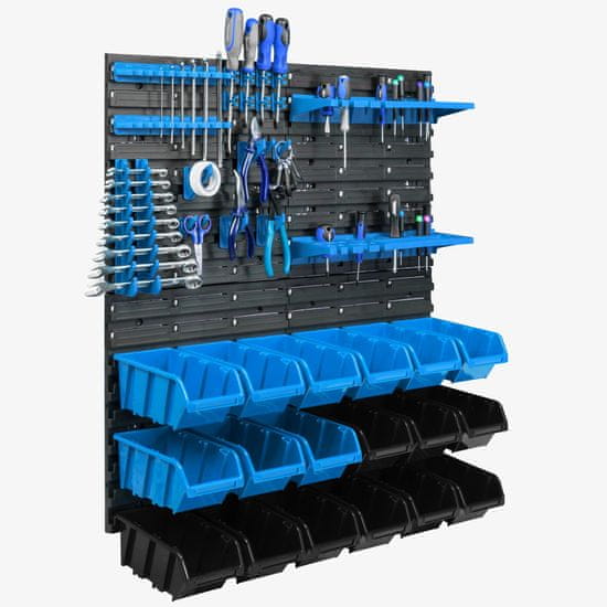 botle Stenska plošča za orodje 77 x 78 cm z 18 kos Škatla viseče Modra in Črna škatle plastika