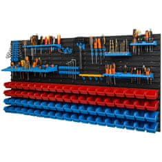 botle Stenska plošča za orodje 156 x 78 cm z 76 kos Škatla viseče Rdeča in Modra škatle plastika