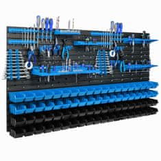 botle Stenska plošča za orodje 156 x 78 cm z 76 kos Škatla viseče Modra in Črna z 2 veliki polici