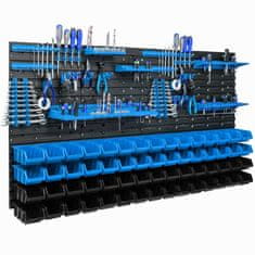 botle Stenska plošča za orodje 156 x 78 cm z 60 kos Škatla viseče Modra in Črna z 2 veliki polici