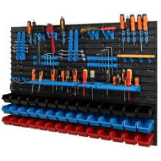 botle Stenska plošča za orodje 115 x 78 cm z 42 kos Škatla viseče Rdeča Modra Črna škatle plastika