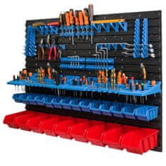botle Stenska plošča za orodje 115 x 78 cm z 32 kos Škatla viseče Rdeča in Modra škatle plastika