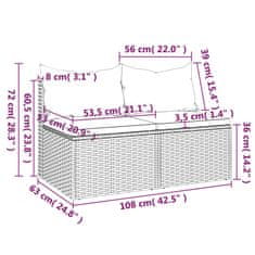 Vidaxl Vrtni sredinski kavč z blazinami 2 kosa siv poli ratan