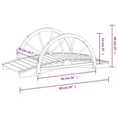 Vidaxl Vrtni most s polovičnim kolesom 99x50x38 cm trden les jelke