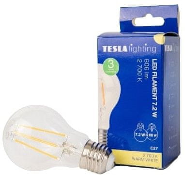 Tesla Lighting BULB LED žarnica, E27, 7,2W, 230V, 806lm, 25 000h, 2700K topla bela svetloba, 220°