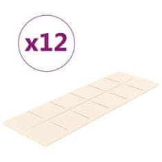 Vidaxl Stenski paneli 12 kosov krem 90x30 cm žamet 3,24 m²