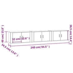 Vidaxl Stenska TV omarica 3 kosi visok sijaj bela 80x34,5x40 cm