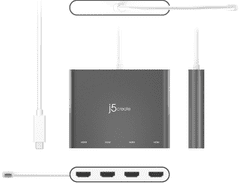 J5CREATE adapter, USB-C® na 4 vrata HDMI (JCA366)