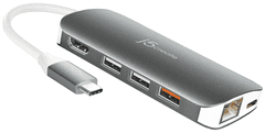 J5CREATE Multi adapter, 9 v 1, USB-C, srebrno bel (JCD383)