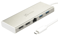 J5CREATE Mini Dock priklopna postaja, Ethernet/ USB 3.1 HUB / PD2.0, 2x HDMI, 3x USB (JCD381)