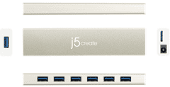 J5CREATE USB hub, 7x USB, EU/UK, barva šampanjca (JCH377)