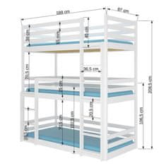 nabbi Lesena tronadstropna postelja z vzmetnicami Tarevo 80x180 cm - bela