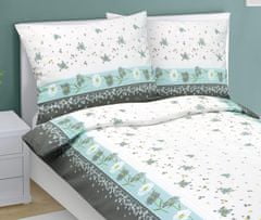 Flanelna posteljnina - 140x200, 70x90 cm - Cvetlična turkizna, siva, bela