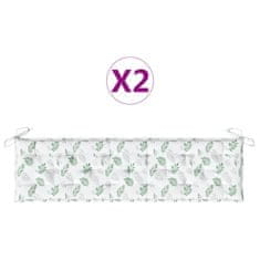 Vidaxl Blazina za klop vzorec listja 2 kosa 180x50x7 cm blago