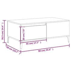 Vidaxl Klubska mizica visok sijaj bela 90x50x36,5 cm inženirski les