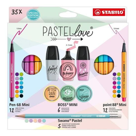 Stabilo Pastellove set - linerji, markerji, označevalniki, označevalniki, grafitni svinčniki 35 kosov