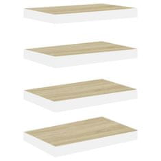 Vidaxl Stenske police 4 kosi barva hrasta in bela 40x23x3,8 cm MDF