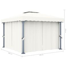 Vidaxl Paviljon z zaveso 3x3 m kremno bel aluminij