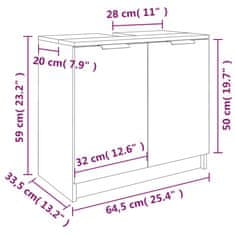 Vidaxl Kopalniška omarica siva sonoma 64,5x33,5x59 cm konstruiran les