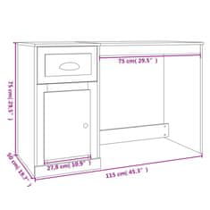 Vidaxl Pisalna miza s predalom visok sijaj bela 115x50x75 cm inž. les