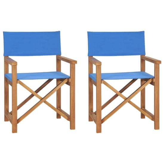 Vidaxl Zložljiv režiserski stol 2 kosa modre barve trdna tikovina