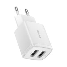 BASEUS Kompaktni mali polnilec 2x USB 10,5W bele barve