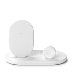 Belkin Qi 3v1 stojalo za polnjenje, belo (iPhone, Apple Watch, AirPods)