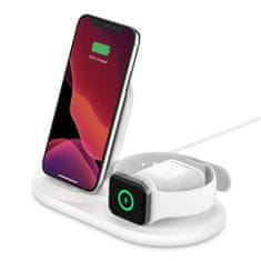 Belkin Qi 3v1 stojalo za polnjenje, belo (iPhone, Apple Watch, AirPods)