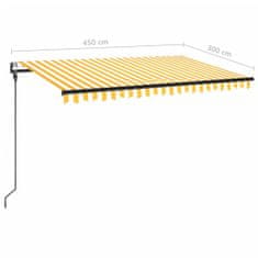 Vidaxl Avtomatska tenda LED + senzor 450x300 cm rumeno/bela