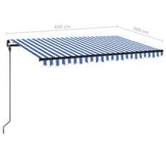 Vidaxl Ročno zložljiva tenda z LED lučmi 450x300 cm modra in bela