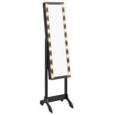 Vidaxl Prostostoječe ogledalo z LED lučkami črno 34x37x146 cm