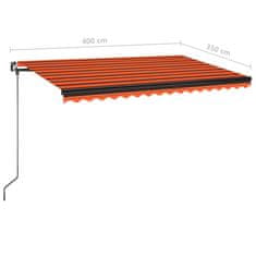 Vidaxl Ročno zložljiva tenda z LED lučmi 400x350 cm oranžna in rjava