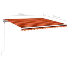 Vidaxl Avtomatska tenda LED + senzor 450x350 cm oranžna/rjava