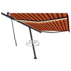 Vidaxl Ročno zložljiva tenda z LED lučmi 500x350 cm oranžna in rjava