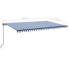 Vidaxl Ročno zložljiva tenda z LED lučmi 500x350 cm modra in bela