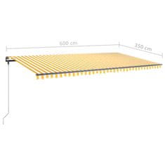 Vidaxl Prostostoječa ročno zložljiva tenda 600x350 cm rumena/bela