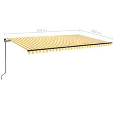 Vidaxl Ročno zložljiva tenda z LED lučmi 500x350 cm rumena in bela