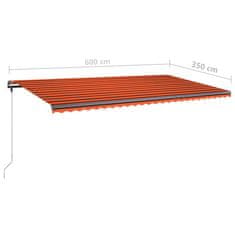 Vidaxl Prostostoječa ročno zložljiva tenda 600x350 cm oranžna/rjava