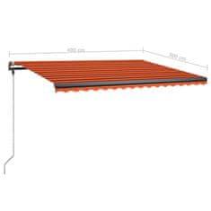 Vidaxl Ročno zložljiva tenda z LED lučkami 400x300 cm oranžna in rjava