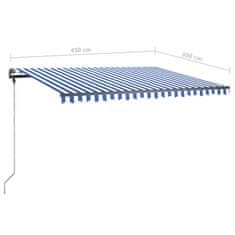 Vidaxl Ročno zložljiva tenda z LED lučkami 450x300 cm modra in bela