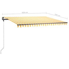 Vidaxl Ročno zložljiva tenda z LED lučkami 450x300 cm rumena in bela