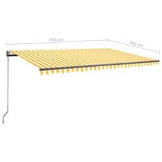 Vidaxl Prostostoječa ročna zložljiva tenda 500x300 cm rumena/bela