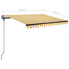 Vidaxl Ročno zložljiva tenda z LED lučkami 300x250 cm rumena in bela