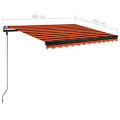 Vidaxl Ročno zložljiva tenda z LED lučkami 300x250 cm oranžna in rjava