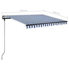 Vidaxl Ročno zložljiva tenda z LED lučkami 350x250 cm modra in bela