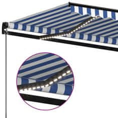 Vidaxl Ročno zložljiva tenda z LED lučmi 350x250 cm modra in bela