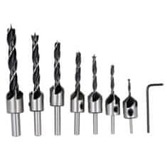 Silver Tools Set 7 svedrov za les 3-10 mm + nastavljiva konusna povrtala